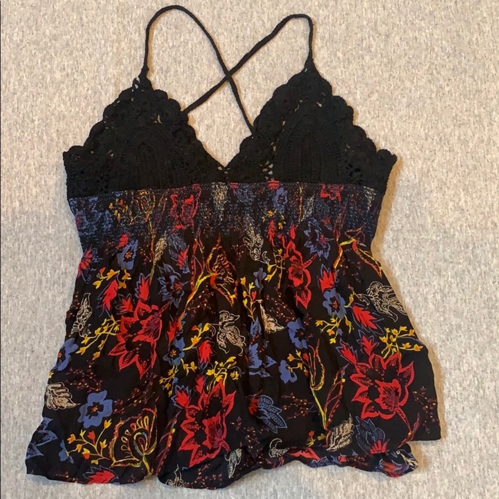Free people crochet floral print halter top